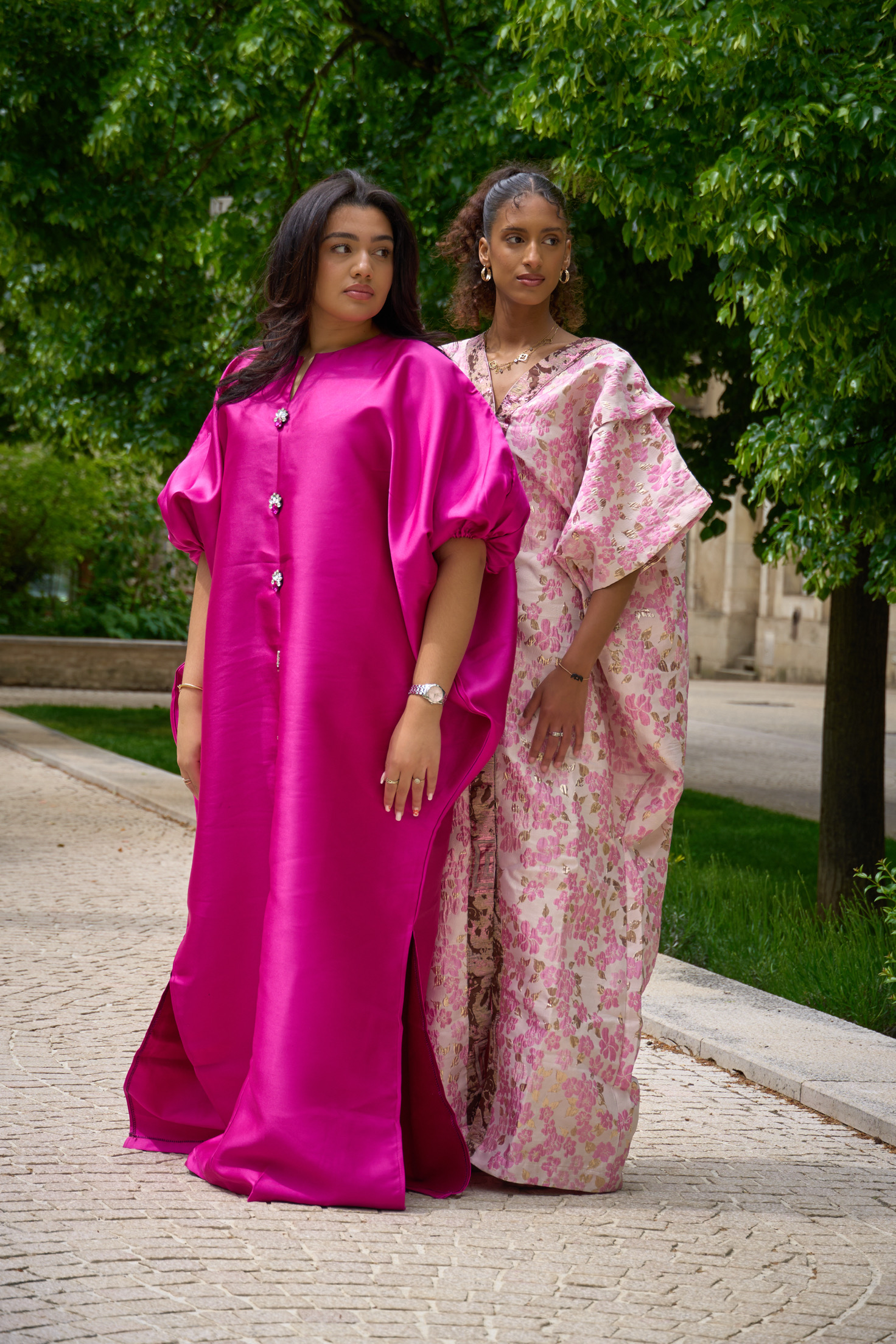 Boubou Jacquard Fleuri Rose & Or